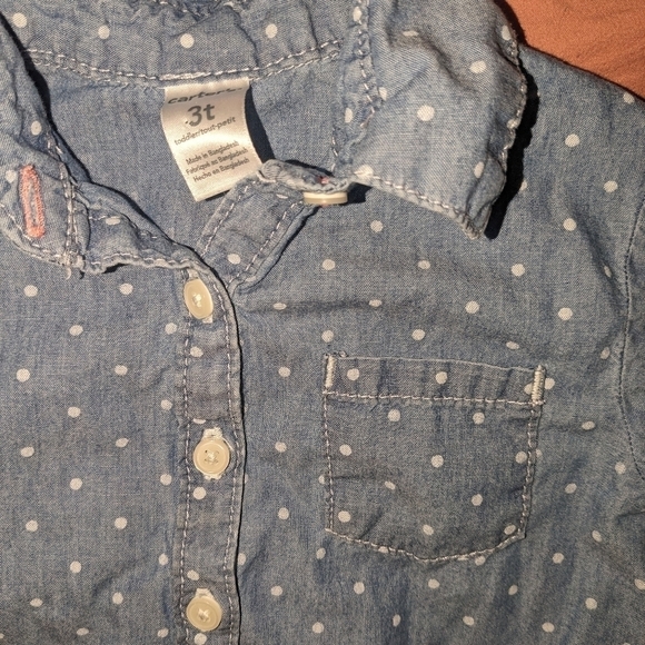 Carter's Blue Half Button 3T Polka Dot Shirt - Picture 2 of 2